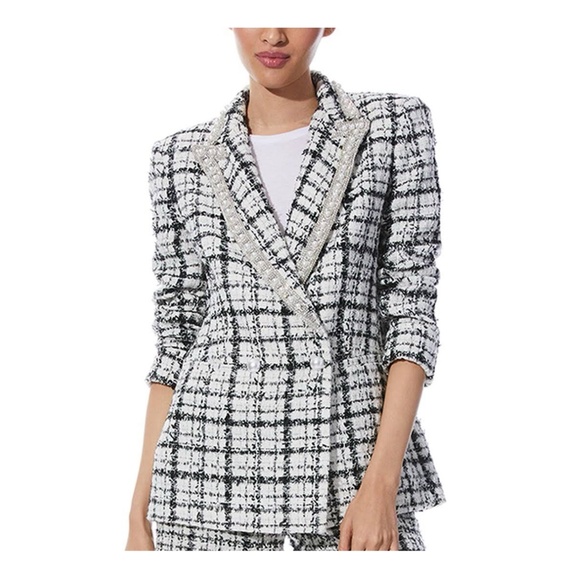$895 Alice + Olivia's Justin double-breasted tweed and embellishments blazer - Picture 3 of 5